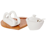 Debora Carlucci White Porcelain Napkin And Sugar Holder Set On Bamboo Base