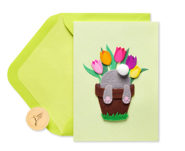 BUNNY IN FLOWER POT EASTER GREETING CARD