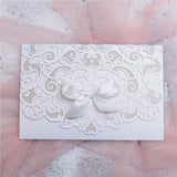 Elegant Pocket Fold Laser Cut Wedding Invitation Card With Bow
