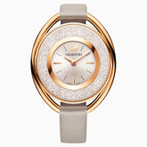 Crystalline Oval Watch, Leather strap, Gray, Rose-gold tone PVD - LAST IN STOCK
