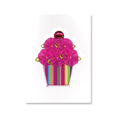Fabric Flower Cupcake Birthday Card