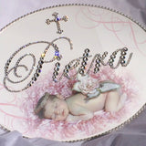 Dalmazio Design Keepsake Swarovski Plaque - Cross Motif w/ Custom Baby Photo and Personalization