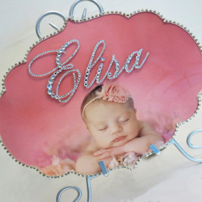 Dalmazio Design Keepsake Swarovski Plaque - Bracket Shape Custom Baby Photo Full & Personalization