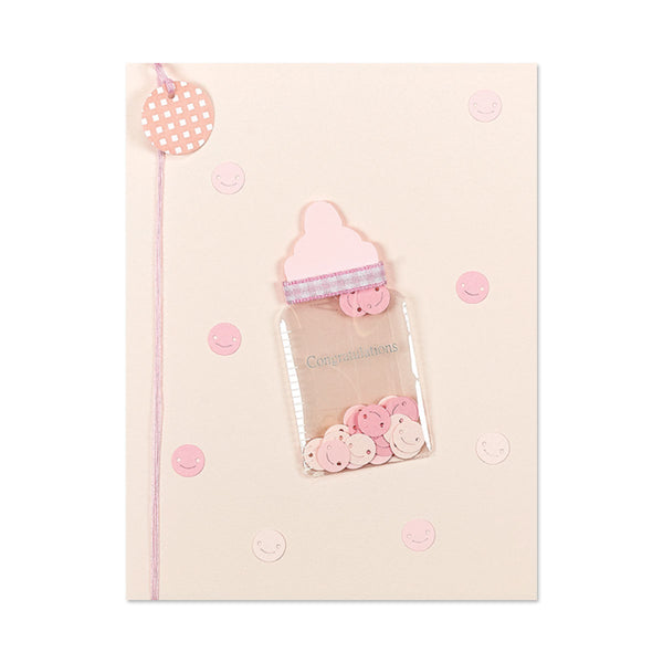 Pink Baby Bottle New Baby Girl Card