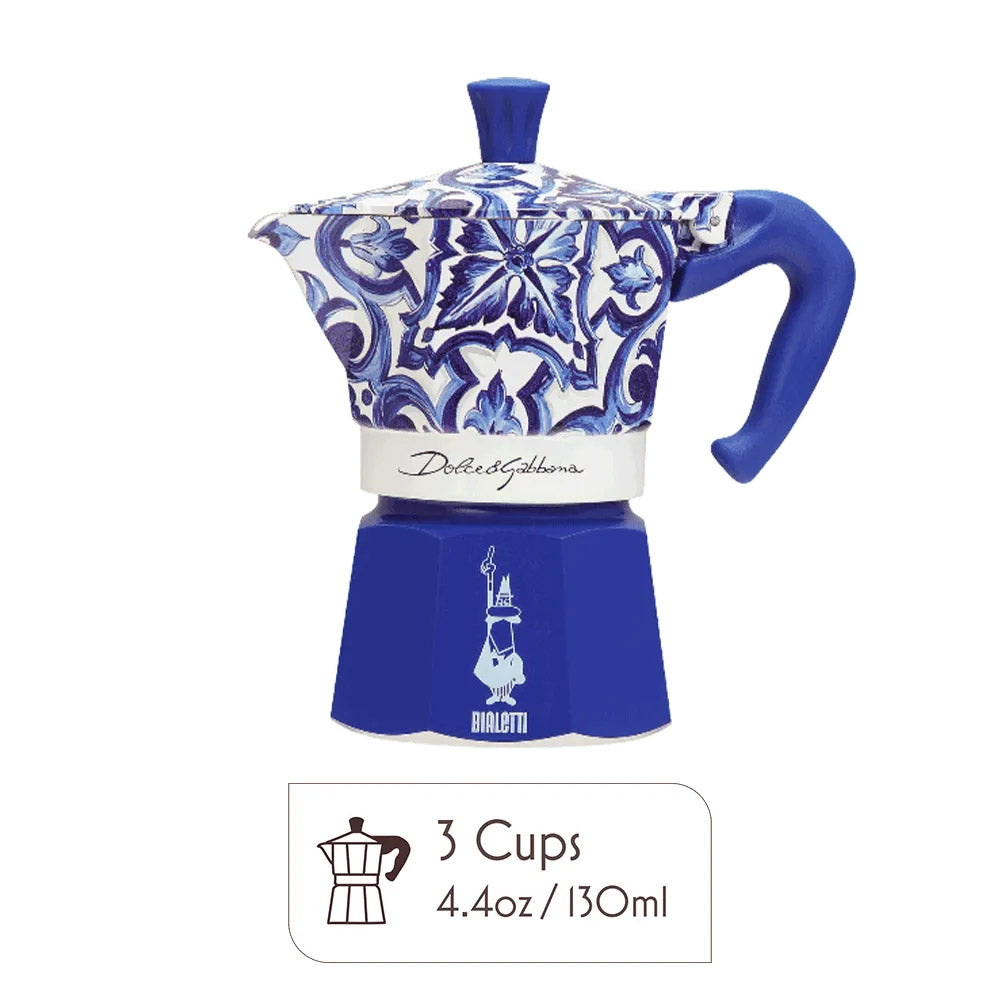 Dolce & Gabbana Moka Pot Italian Coffee & Stovetop Espresso Maker 3 Cups Mediterranean Blue