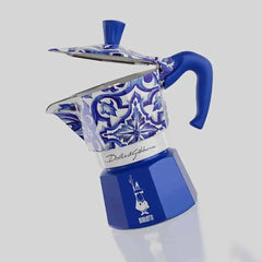 Dolce & Gabbana Moka Pot Italian Coffee & Stovetop Espresso Maker 3 Cups Mediterranean Blue