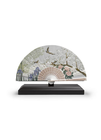 Iris And Cherry Flowers Fan Decorative Fan. Limited Edition