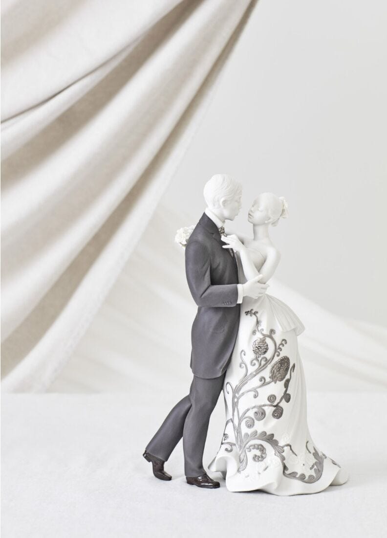 Lovers' Waltz Couple Figurine, Silver Luster