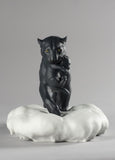 Black Panther With Cub Figurine