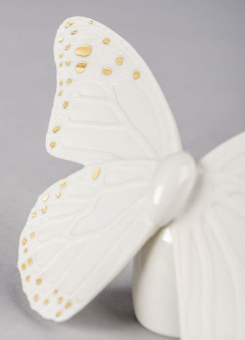 Butterfly Figurine. Golden Luster & White