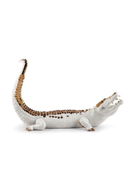 Crocodile Figurine. White And Copper