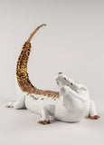 Crocodile Figurine. White And Copper