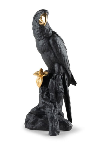 Macaw Bird Sculpture. Black-gold. Limited Edition