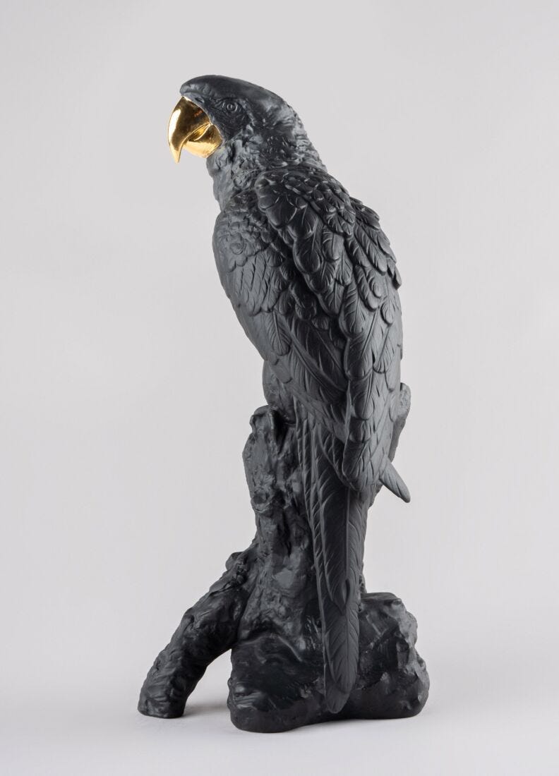 Macaw Bird Sculpture, Black/Gold - Limited Edition