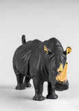 Rhino (Black-Gold) Sculpture. Limited Edition