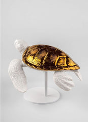 Sea Turtle II Sculpture, White/Copper