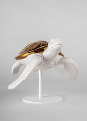 Sea Turtle II Sculpture, White/Copper