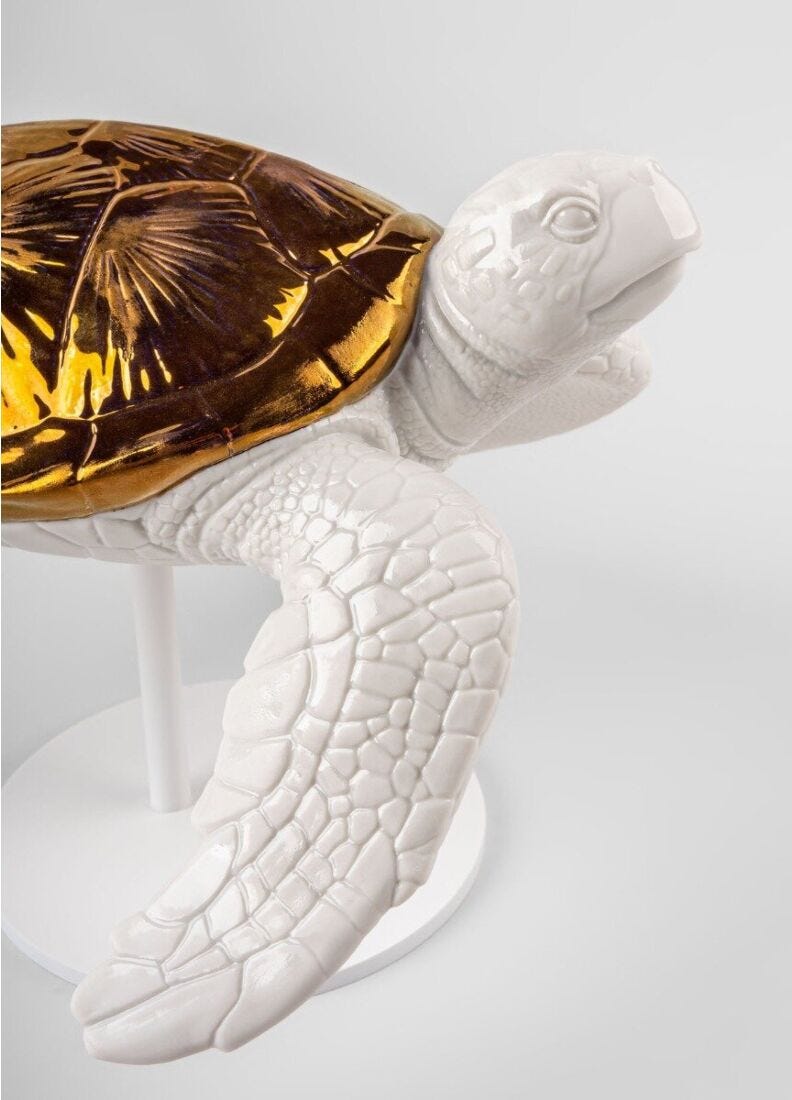 Sea Turtle II Sculpture, White/Copper