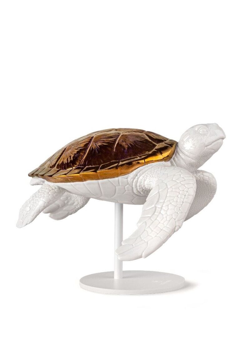 Sea Turtles Couple Sculpture, White/Copper