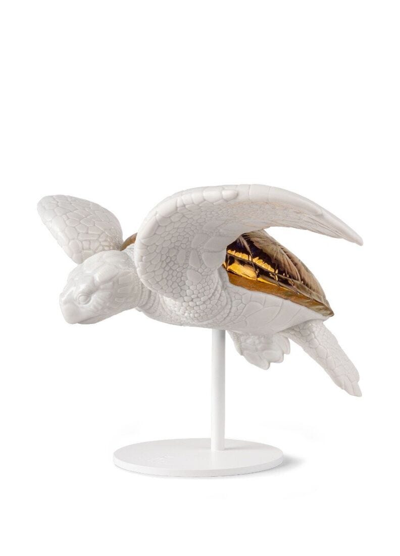 Sea Turtles Couple Sculpture, White/Copper