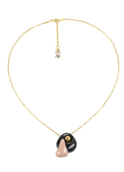 Golden Pebbles Necklace. Black, Beige And Golden Luster
