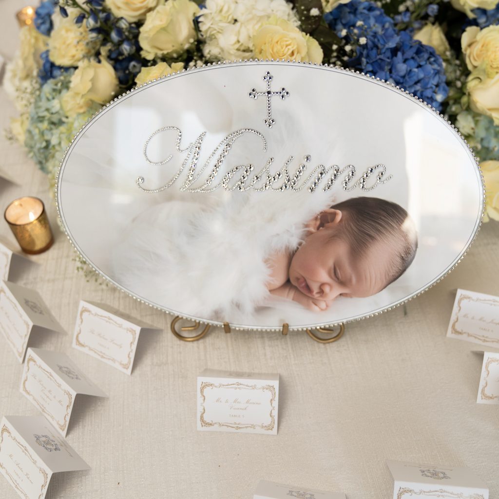 Keepsake Swarovski Plaque - Cross Motif w/ Custom Baby Photo and Personalization - Large