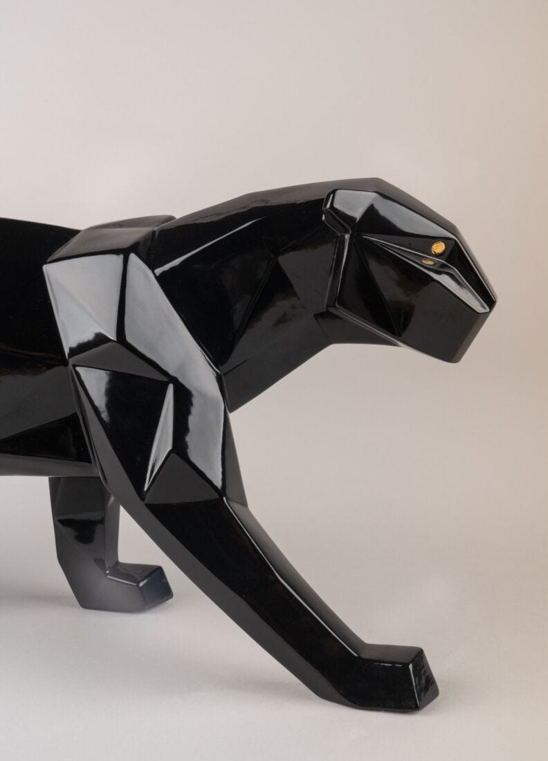 Panther Figurine, Glazed Black