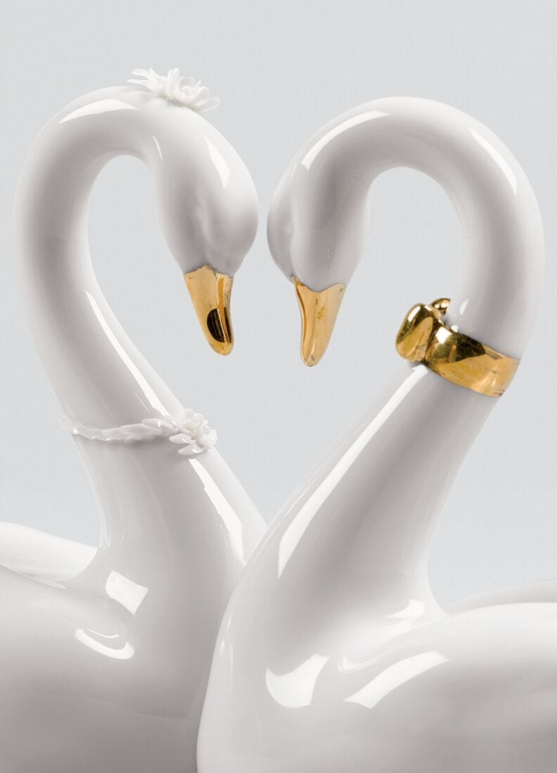 Endless Love Swans Figurine. Golden Luster