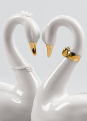 Endless Love Swans Figurine. Golden Luster