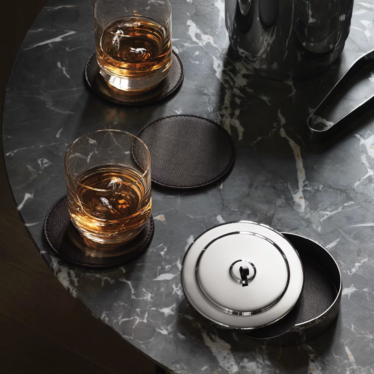 Manhattan Coaster Set Leather 4 Pcs