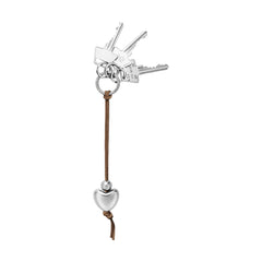 Keyring Heart W Leather Strap, Aluminium, Chrome Pl