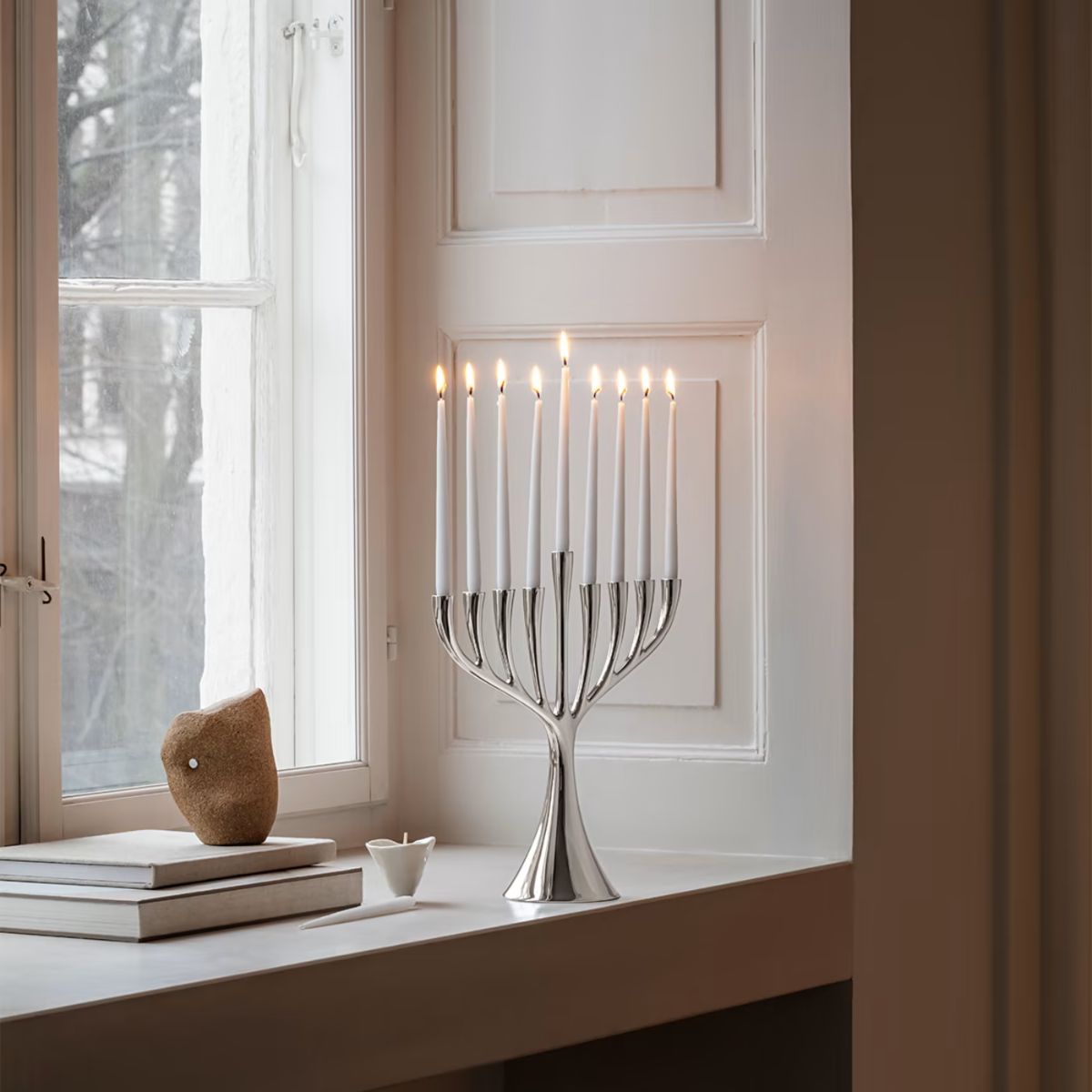 Cobra Menorah, Stainless Steel, Mirror Large