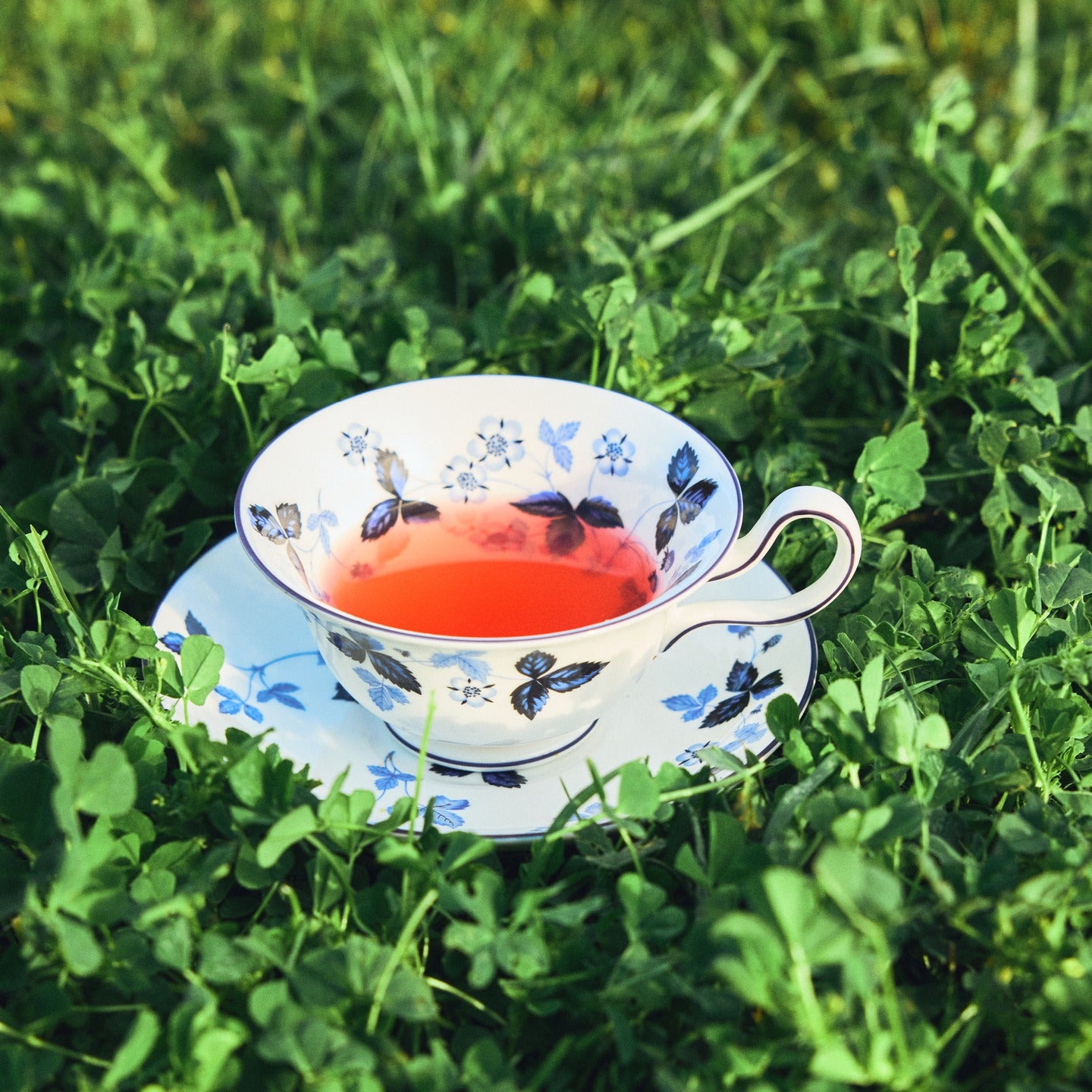 Wild Strawberry Inky Blue Teacup Saucer