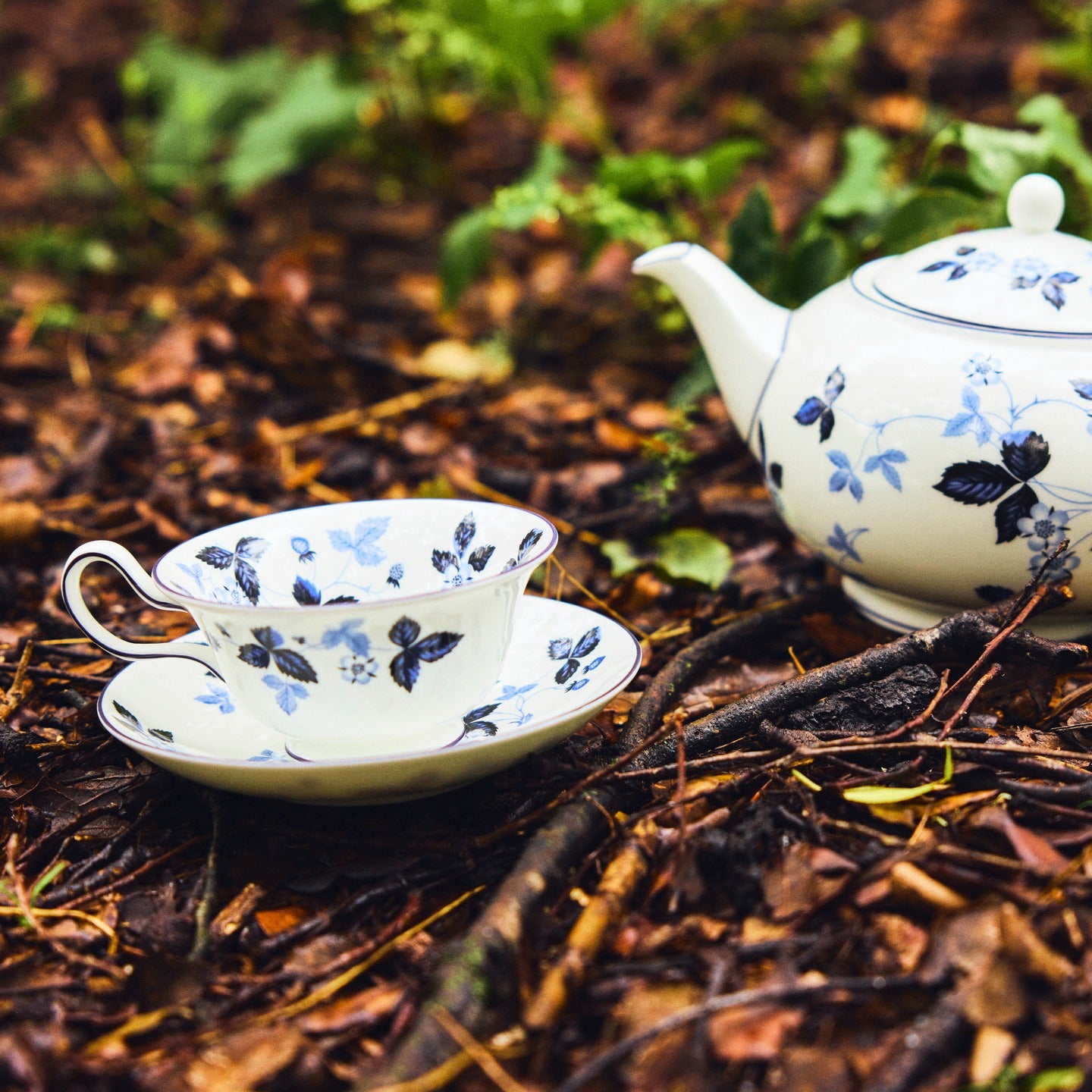 Wild Strawberry Inky Blue Teacup Saucer