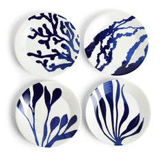 Pacific Blue Plate 9.4in Mixed Patterns Blue Set of 4