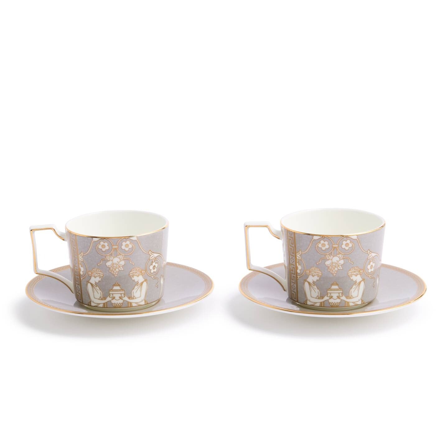 Renaissance Grey Teacup Saucer Set of 2
