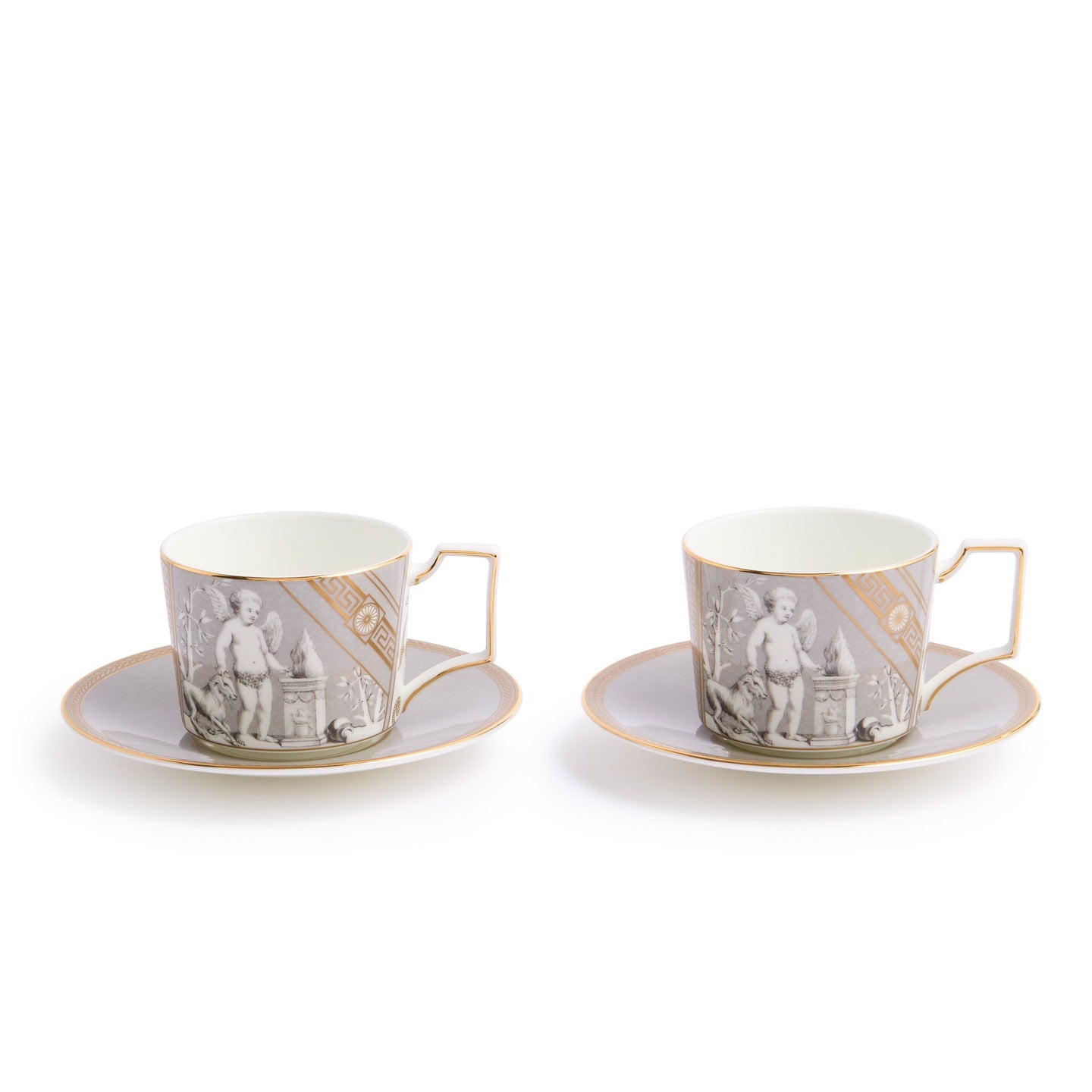 Renaissance Gray Teapot and Teacup Saucer Set of 2