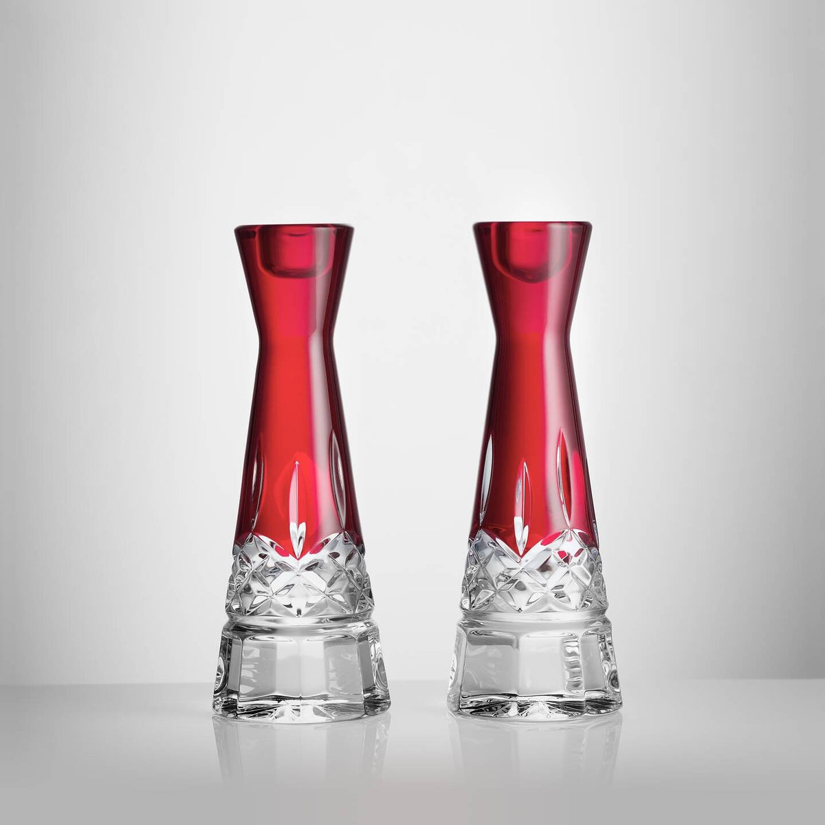 Lismore Red Candlestick Round, 8in, Set of 2