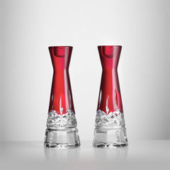 Lismore Red Candlestick Round, 8in, Set of 2