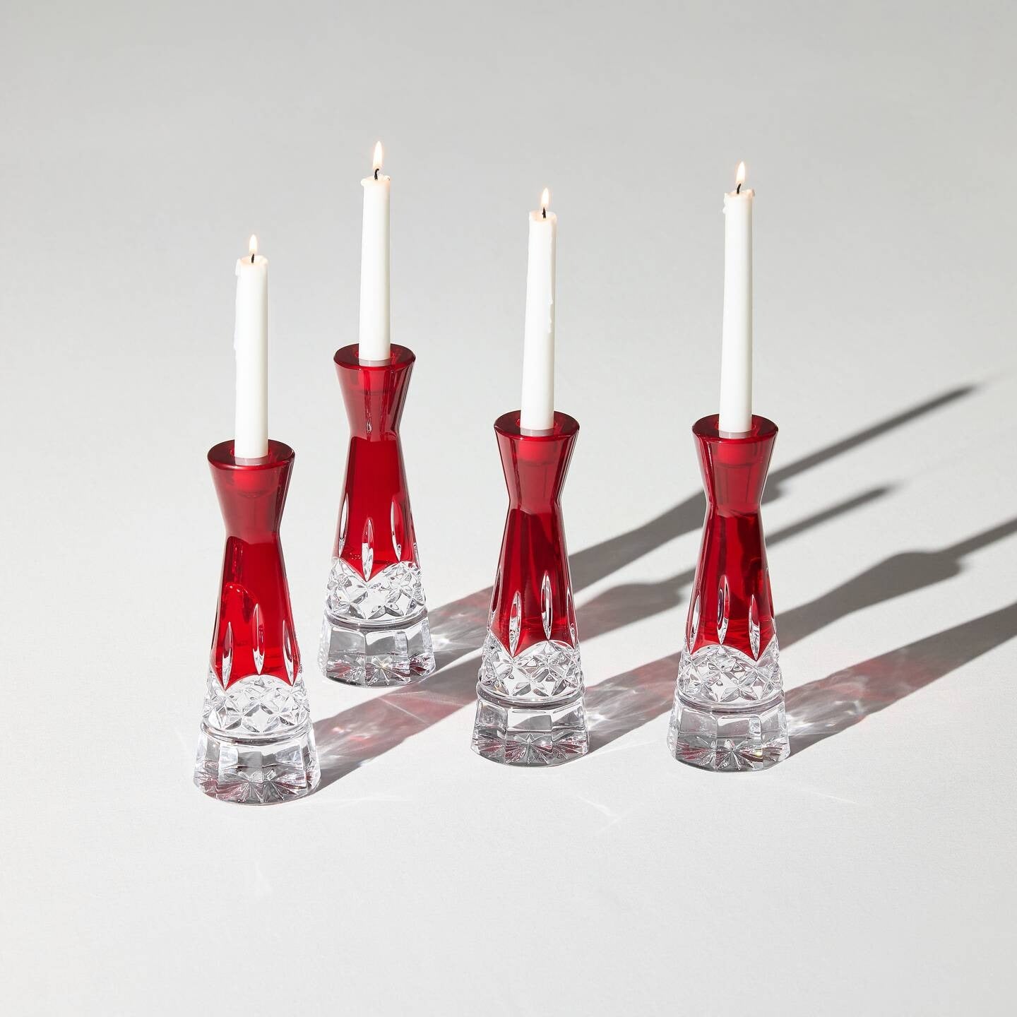 Lismore Red Candlestick Round, 8in, Set of 2
