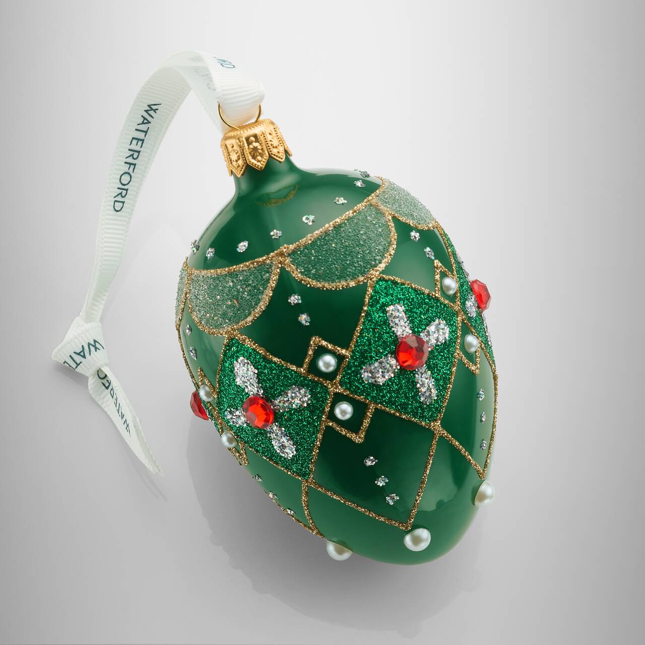 Holiday Heirlooms Green & Red Oval Bauble
