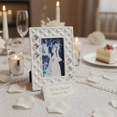 Bone China White Picture Frame w. Swarovski Crystal