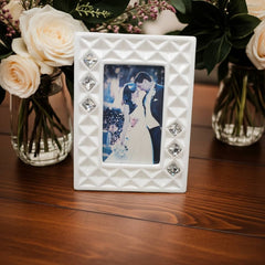 Bone China White Picture Frame w. Swarovski Crystal