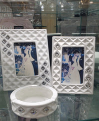Bone China White Picture Frame w. Swarovski Crystal