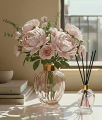 Clear Reed Diffuser with Pink Flower