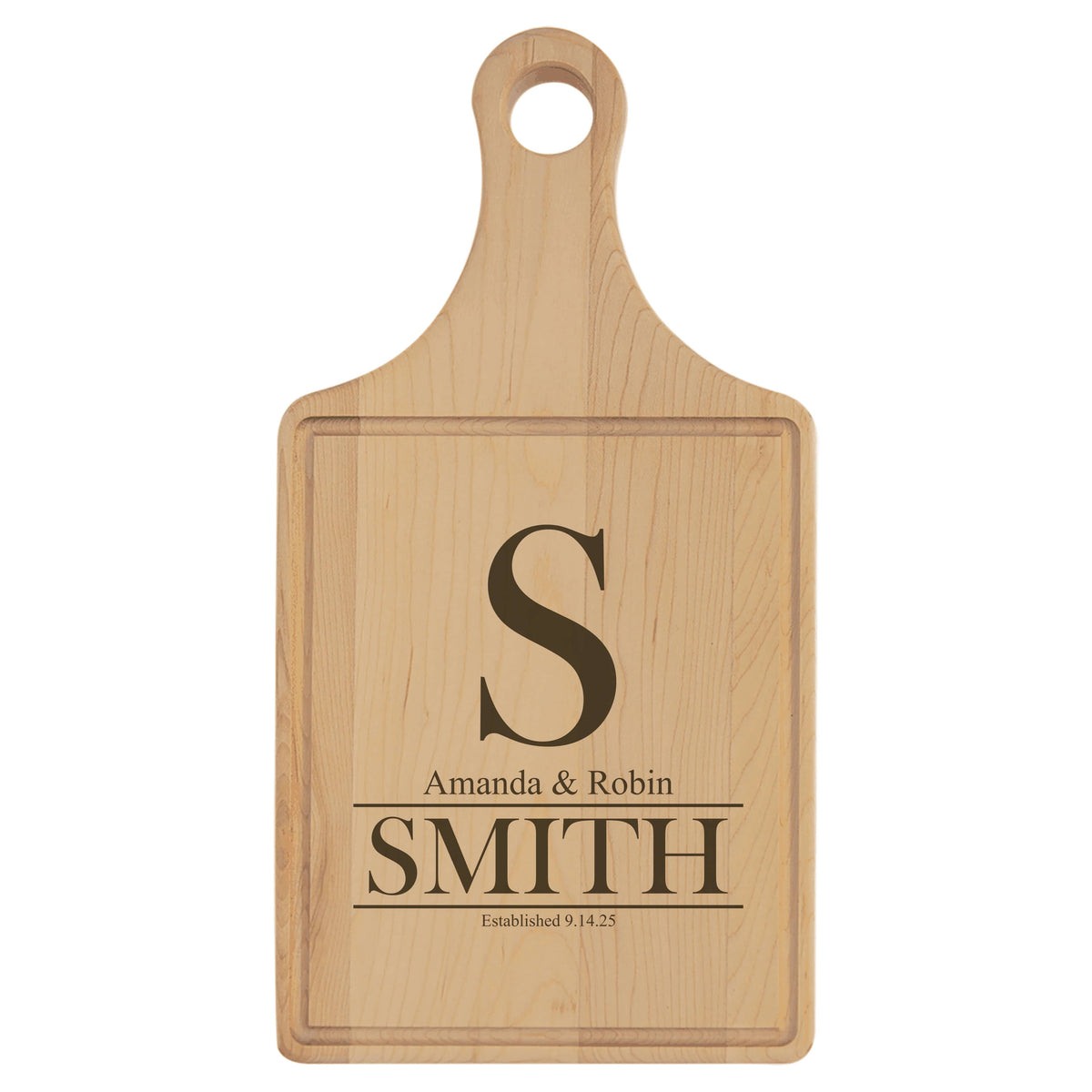13 1/2 x 7 Maple Cutting Board Paddle Shape with Drip Ring