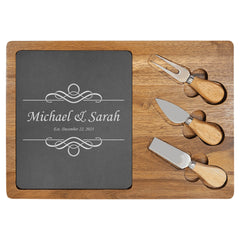 14x10 Acacia Wood/Slate Rectangle Cheese Set with Three Tools