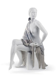 Nude With Shawl Woman Figurine. Silver Lustre