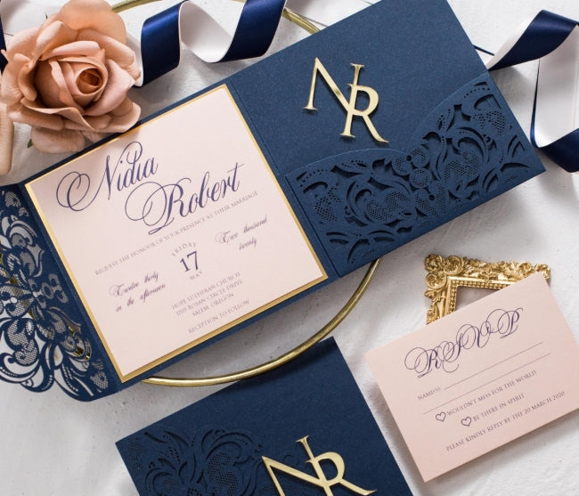 Enchanting Navy Blossom Invite