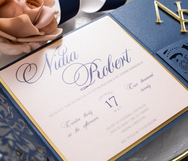 Enchanting Navy Blossom Invite